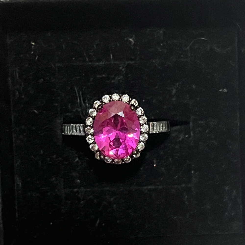 natural UV reactive RUBY 18k black plated adjustable ring. size 5-9